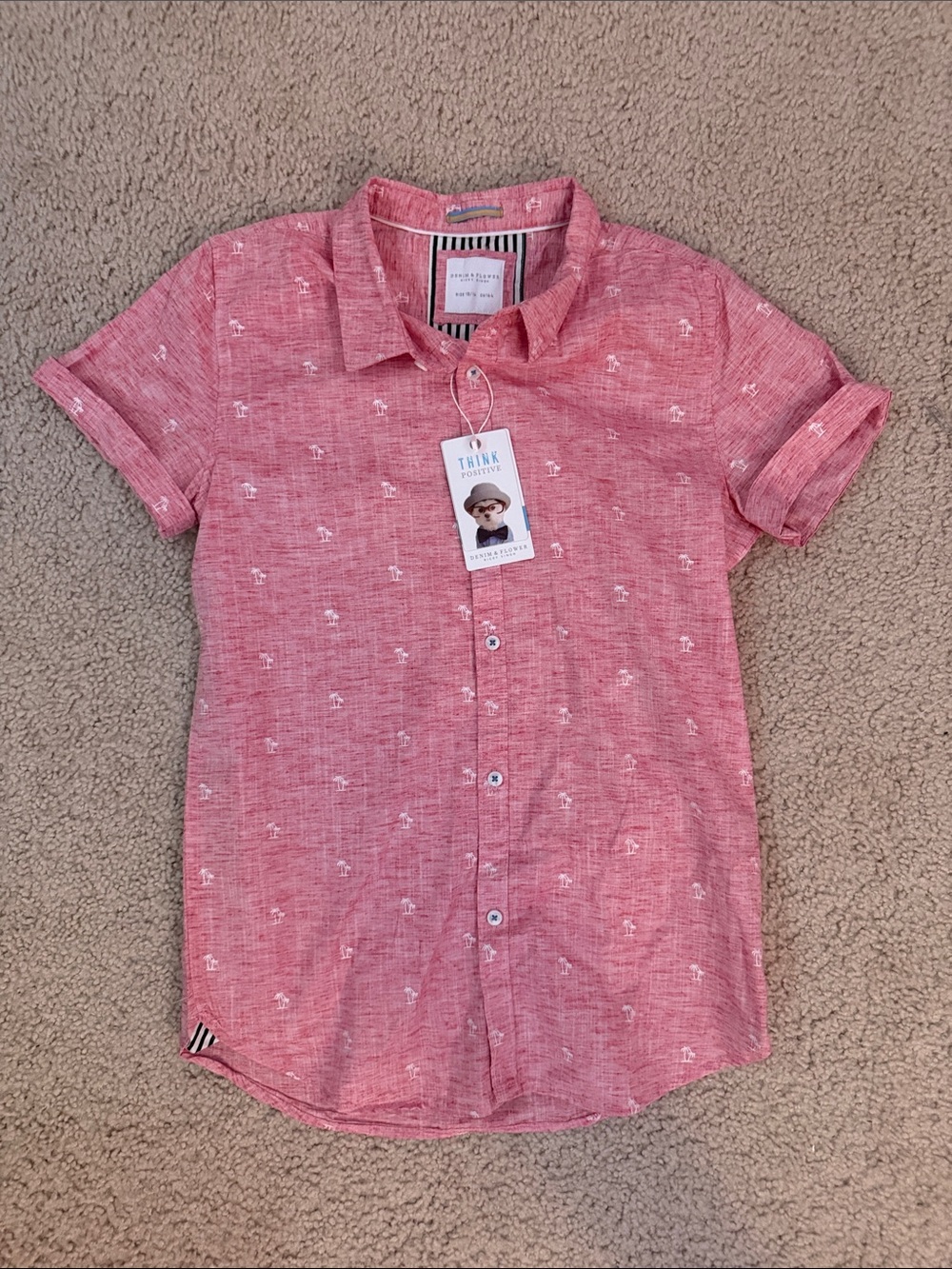 Think Pink Boys' Short Sleeve Button-Down Shirt - Coral Red